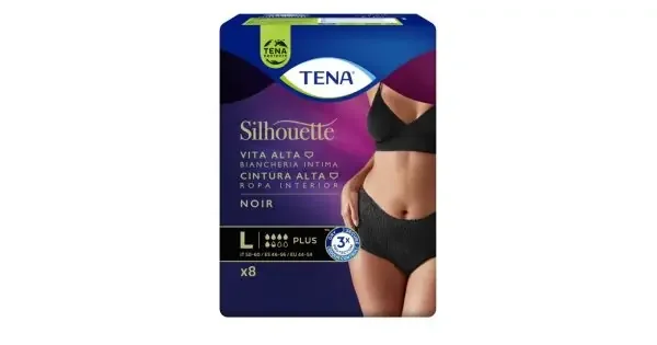 Tena Silhouette Noir Vita Alta Taglia L 8 Pezzi – Biancheria Intima per Incontinenza Moderata
